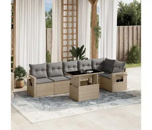 Sofos Komplektas Su Pagalvėlėmis, 7 Dalių, Smėlio, Poliratanas