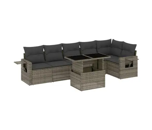 7-Daļīgs Dārza Dīvāna Komplekts, Matrači, Pelēka Pe Rotangpalma Vidaxl