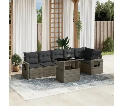 7-Daļīgs Dārza Dīvāna Komplekts, Matrači, Pelēka Pe Rotangpalma Vidaxl