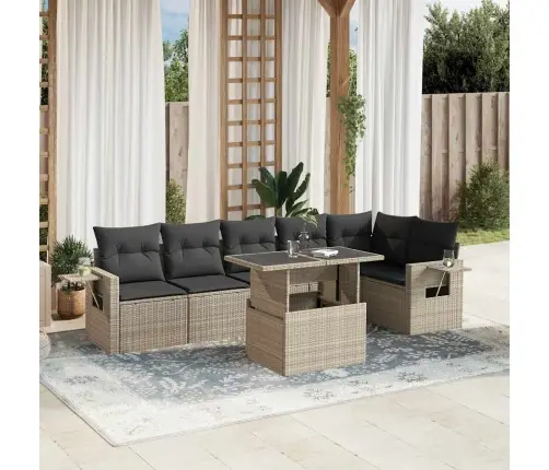 7-Daļīgs Dārza Dīvāna Komplekts,Matrači, Gaiši Pelēka Pe Pinums Vidaxl