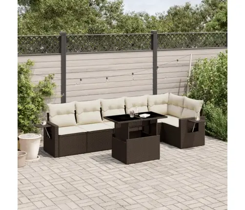 7-Daļīgs Dārza Dīvānu Komplekts, Matrači, Brūna Pe Rotangpalma Vidaxl