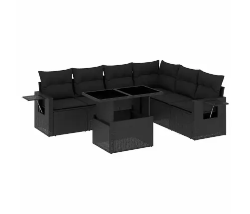 Sofos Komplektas Su Pagalvėlėmis, 7 Dalių, Juodas, Poliratanas