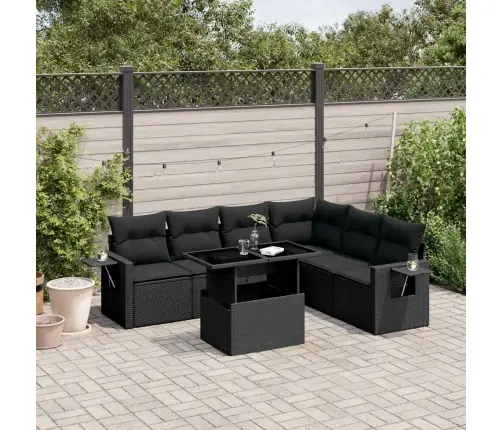 Sofos Komplektas Su Pagalvėlėmis, 7 Dalių, Juodas, Poliratanas