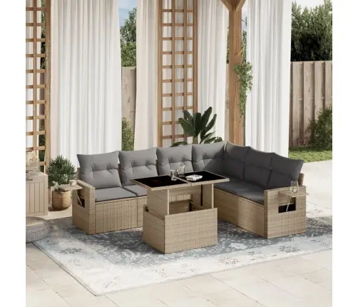 7-Daļīgs Dārza Dīvāna Komplekts, Matrači, Bēša Pe Rotangpalma Vidaxl