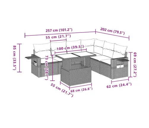 Sofos Komplektas Su Pagalvėlėmis, 7 Dalių, Pilkas, Poliratanas