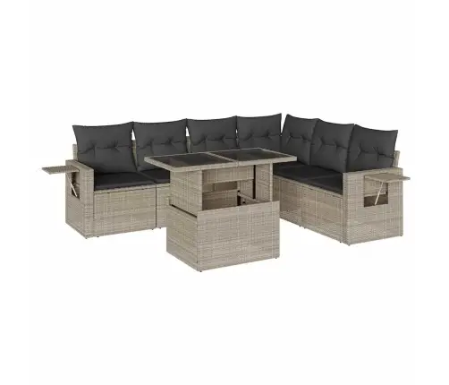 7-Daļīgs Dārza Dīvāna Komplekts,Matrači, Gaiši Pelēka Pe Pinums Vidaxl