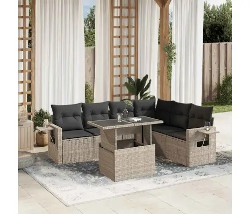 7-Daļīgs Dārza Dīvāna Komplekts,Matrači, Gaiši Pelēka Pe Pinums Vidaxl