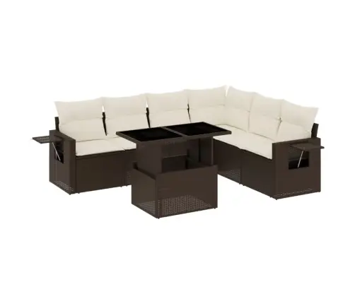 7-Osaline Aiamööblikomplekt Patjadega, Pruun, Polürotang