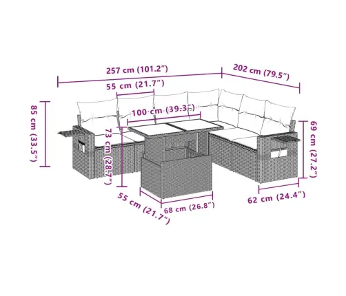 7-Osaline Aiamööblikomplekt Patjadega, Pruun, Polürotang