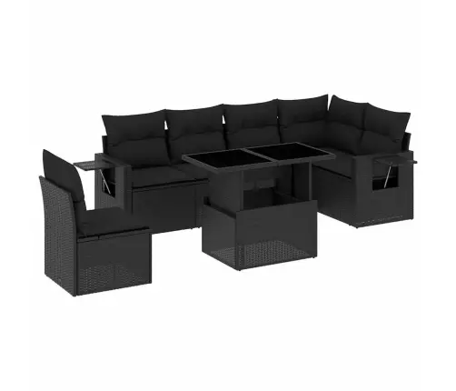 Sofos Komplektas Su Pagalvėlėmis, 7 Dalių, Juodas, Poliratanas