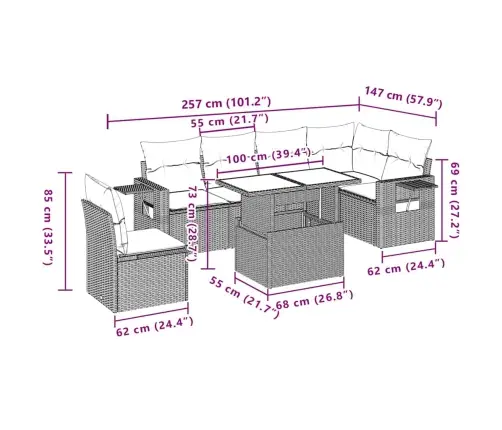 Sofos Komplektas Su Pagalvėlėmis, 7 Dalių, Juodas, Poliratanas