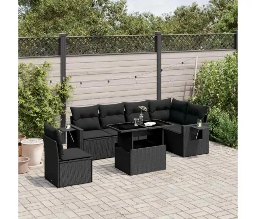 Sofos Komplektas Su Pagalvėlėmis, 7 Dalių, Juodas, Poliratanas