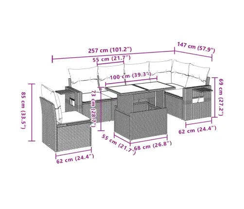 7-Daļīgs Dārza Dīvāna Komplekts, Matrači, Bēša Pe Rotangpalma Vidaxl