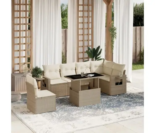 7-Daļīgs Dārza Dīvāna Komplekts, Matrači, Bēša Pe Rotangpalma Vidaxl