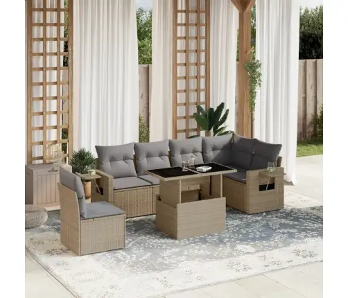 7-Daļīgs Dārza Dīvāna Komplekts, Matrači, Bēša Pe Rotangpalma Vidaxl