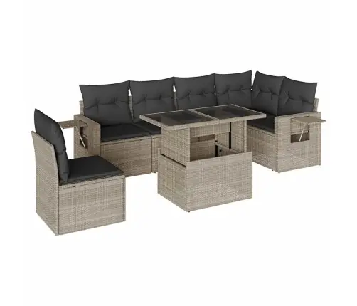 Sofos Komplektas Su Pagalvėlėmis, 7 Dalių, Pilkas, Poliratanas