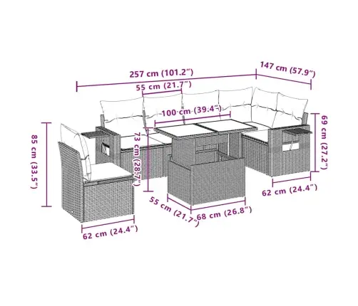 Sofos Komplektas Su Pagalvėlėmis, 7 Dalių, Pilkas, Poliratanas