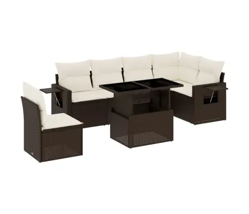 7-Osaline Aiamööblikomplekt Patjadega, Pruun, Polürotang