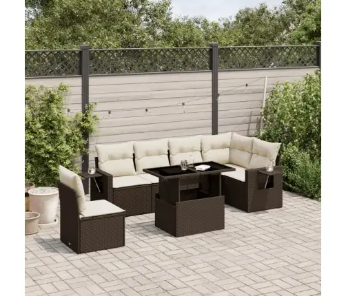 7-Osaline Aiamööblikomplekt Patjadega, Pruun, Polürotang