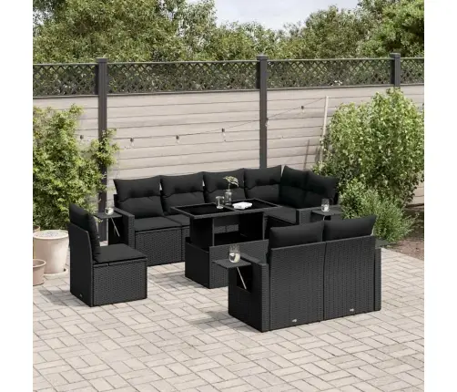 9-Daļīgs Dārza Dīvāna Komplekts, Matrači, Melna Pe Rotangpalma Vidaxl