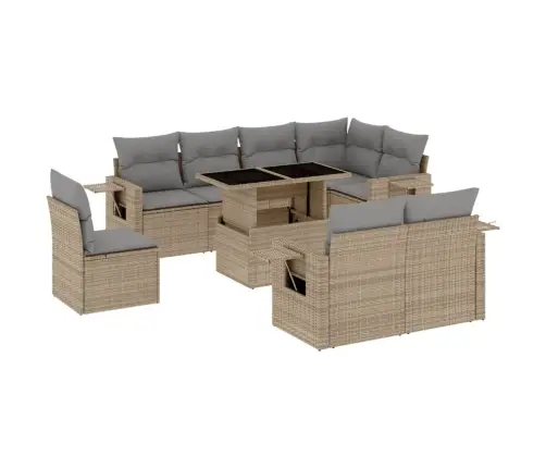 Sodo Komplektas Su Pagalvėlėmis, 9 Dalių, Smėlio, Poliratanas