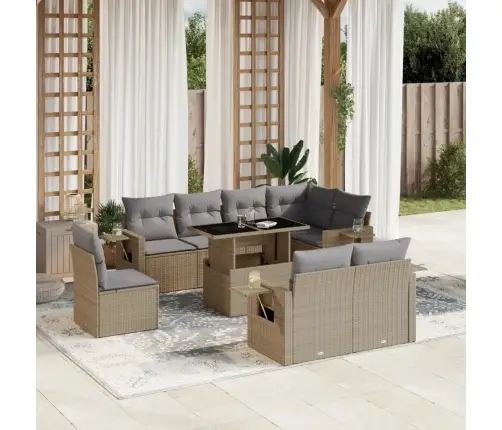 Sodo Komplektas Su Pagalvėlėmis, 9 Dalių, Smėlio, Poliratanas