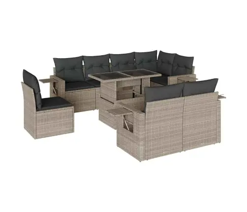 Sofos Komplektas Su Pagalvėlėmis, 9 Dalių, Pilkas, Poliratanas