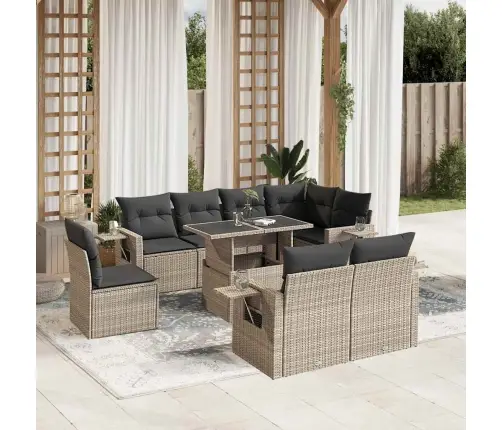 Sofos Komplektas Su Pagalvėlėmis, 9 Dalių, Pilkas, Poliratanas