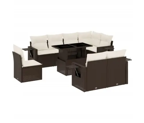 Sodo Komplektas Su Pagalvėlėmis, 9 Dalių, Rudas, Poliratanas