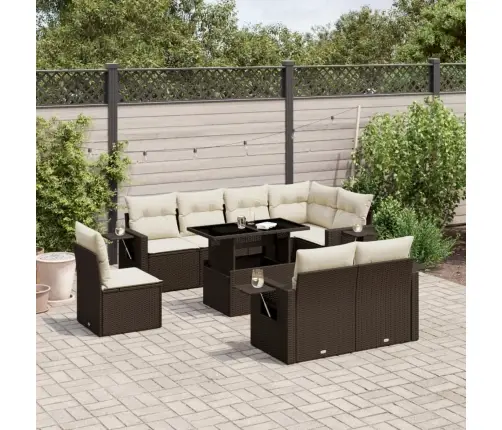 Sodo Komplektas Su Pagalvėlėmis, 9 Dalių, Rudas, Poliratanas