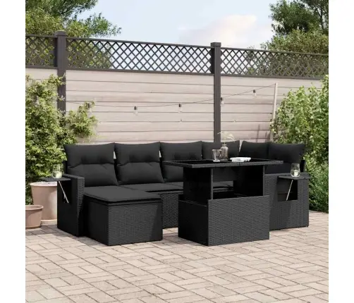 7-Daļīgs Dārza Dīvāna Komplekts Ar Matračiem, Melna Pe Vidaxl