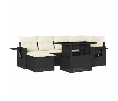 7-Daļīgs Dārza Dīvāna Komplekts Ar Matračiem, Melna Pe Vidaxl