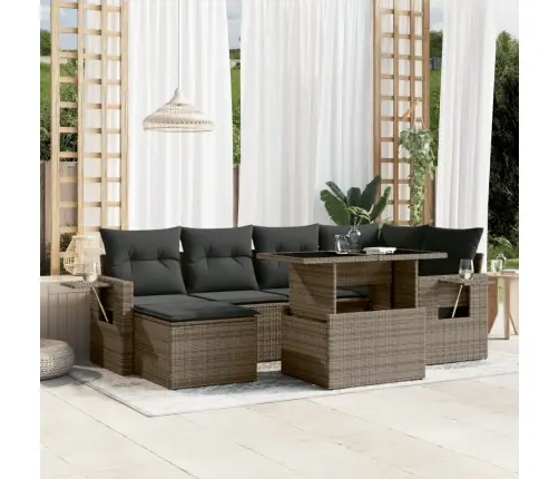 7-Daļīgs Dārza Dīvāna Komplekts, Matrači, Pelēka Pe Rotangpalma Vidaxl