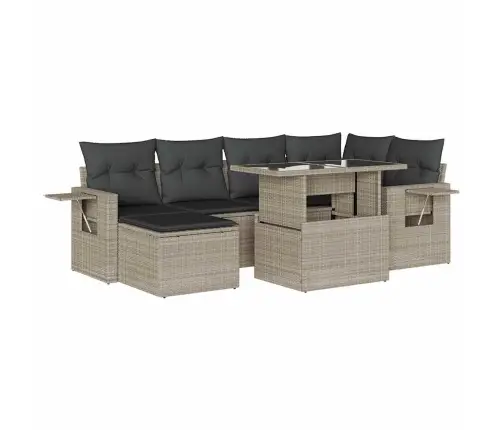 7-Daļīgs Dārza Dīvāna Komplekts,Matrači, Gaiši Pelēka Pe Pinums Vidaxl