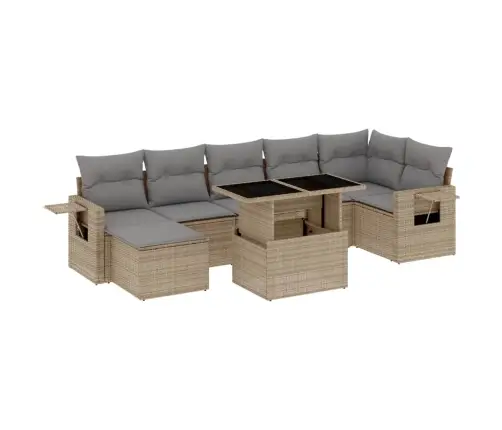 8-Daļīgs Dārza Dīvāna Komplekts, Matrači, Bēša Pe Rotangpalma Vidaxl