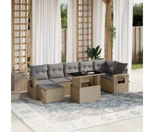 8-Daļīgs Dārza Dīvāna Komplekts, Matrači, Bēša Pe Rotangpalma Vidaxl