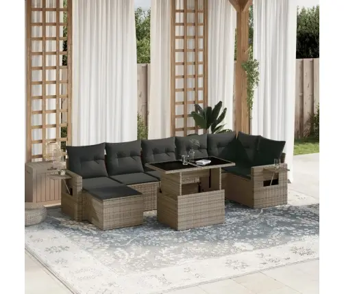 8-Daļīgs Dārza Dīvāna Komplekts Ar Matračiem, Pelēks Pe Pinums Vidaxl