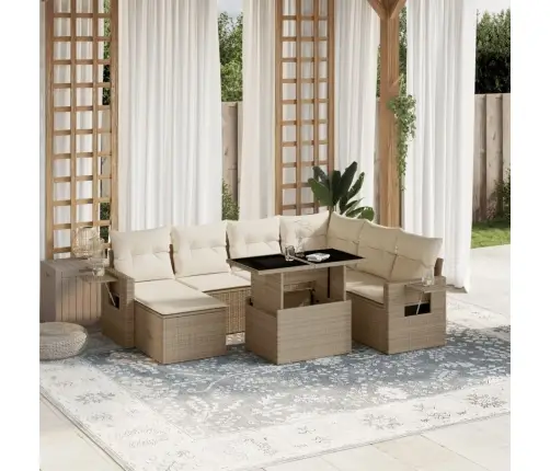 8-Daļīgs Dārza Dīvāna Komplekts, Matrači, Bēša Pe Rotangpalma Vidaxl