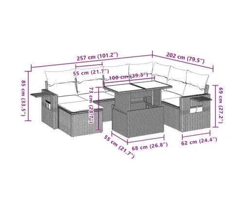 8-Daļīgs Dārza Dīvāna Komplekts Ar Matračiem, Pelēks Pe Pinums Vidaxl
