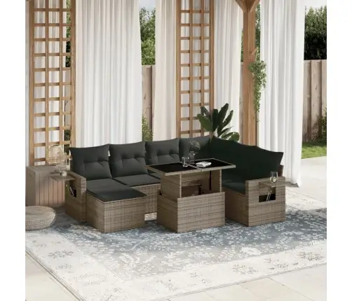 8-Daļīgs Dārza Dīvāna Komplekts Ar Matračiem, Pelēks Pe Pinums Vidaxl