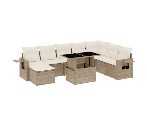 9-Daļīgs Dārza Dīvānu Komplekts, Matrači, Bēša Pe Rotangpalma Vidaxl