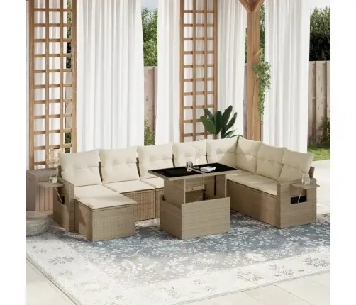 9-Daļīgs Dārza Dīvānu Komplekts, Matrači, Bēša Pe Rotangpalma Vidaxl