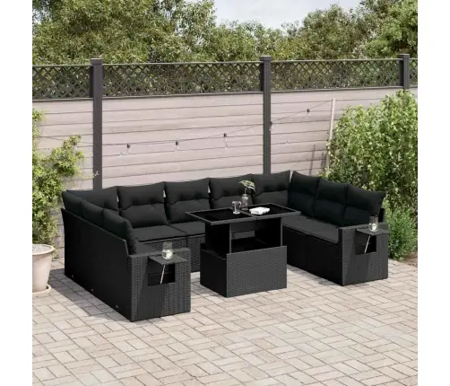 10-Daļīgs Dārza Dīvāna Komplekts, Matrači, Melna Pe Rotangpalma Vidaxl