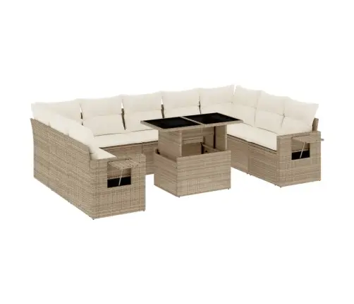 Sofos Komplektas Su Pagalvėlėmis, 10 Dalių, Smėlio, Poliratanas