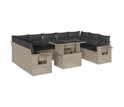 10-Daļīgs Dārza Dīvāna Komplekts Ar Matračiem, Pelēka Pe Pinums Vidaxl