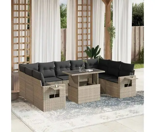 10-Daļīgs Dārza Dīvāna Komplekts Ar Matračiem, Pelēka Pe Pinums Vidaxl