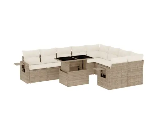 10-Daļīgs Dārza Dīvāna Komplekts, Matrači, Bēša Pe Rotangpalma Vidaxl