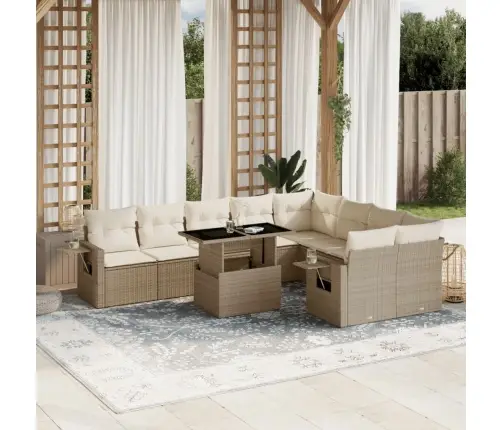 10-Daļīgs Dārza Dīvāna Komplekts, Matrači, Bēša Pe Rotangpalma Vidaxl