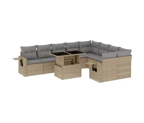 Sofos Komplektas Su Pagalvėlėmis, 10 Dalių, Smėlio, Poliratanas