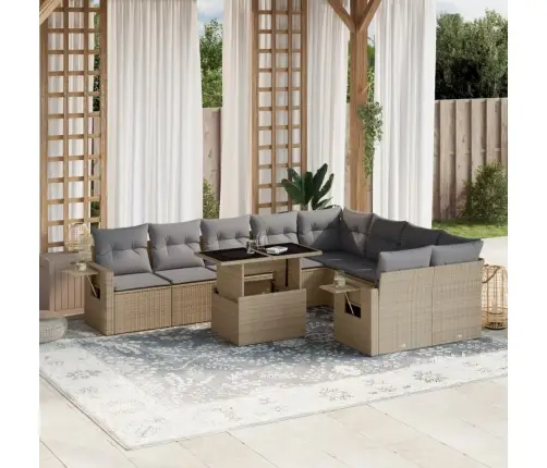 Sofos Komplektas Su Pagalvėlėmis, 10 Dalių, Smėlio, Poliratanas